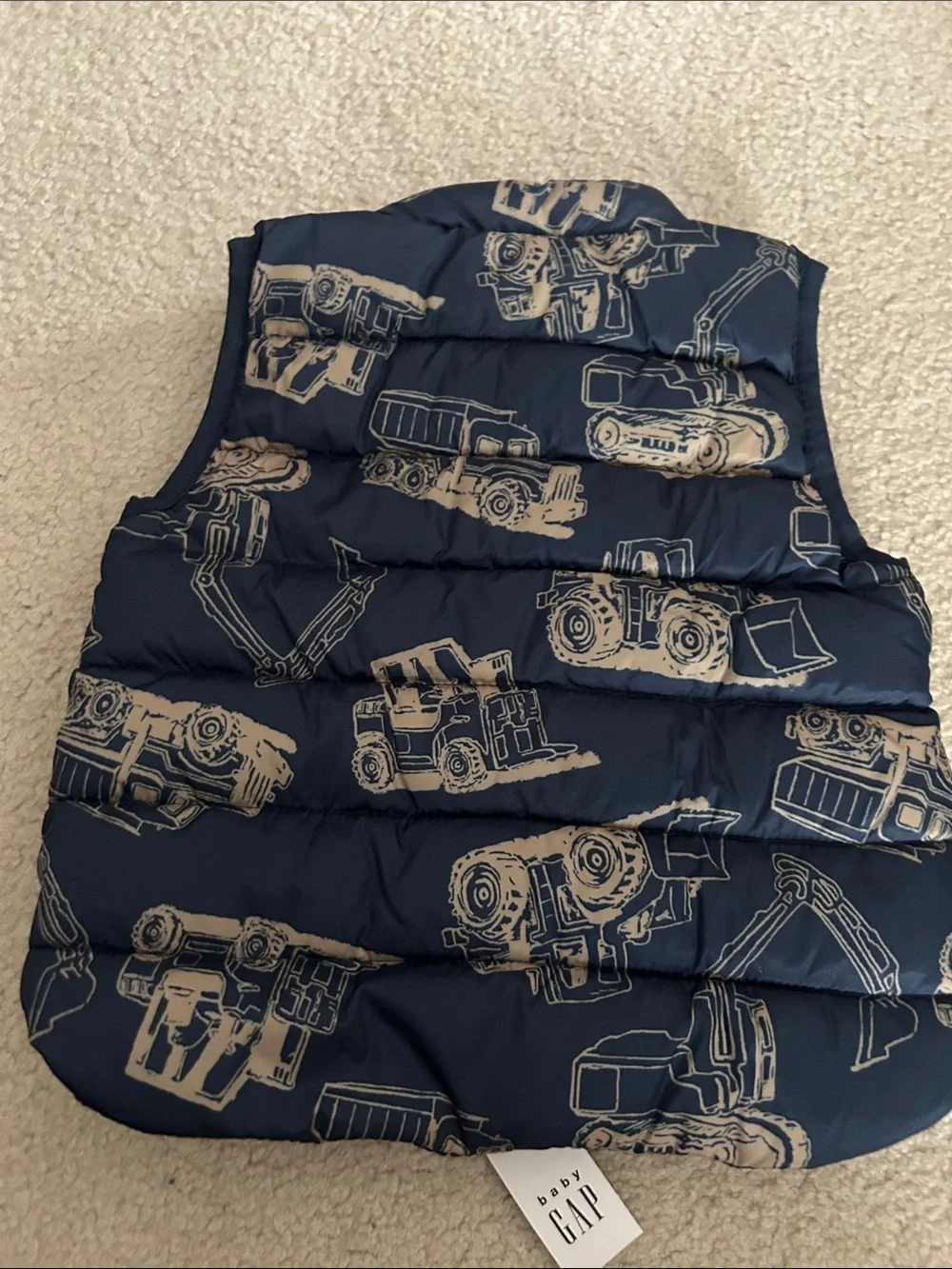 GAP Navy and Beige Construction Print Puffer Vest - Kids